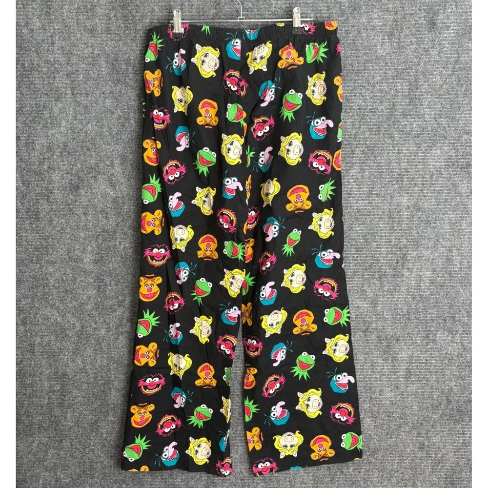 Disney Muppets Pajama Pants Large Black Kermit Miss Piggy Animal Cotton Lounge - Picture 3 of 4